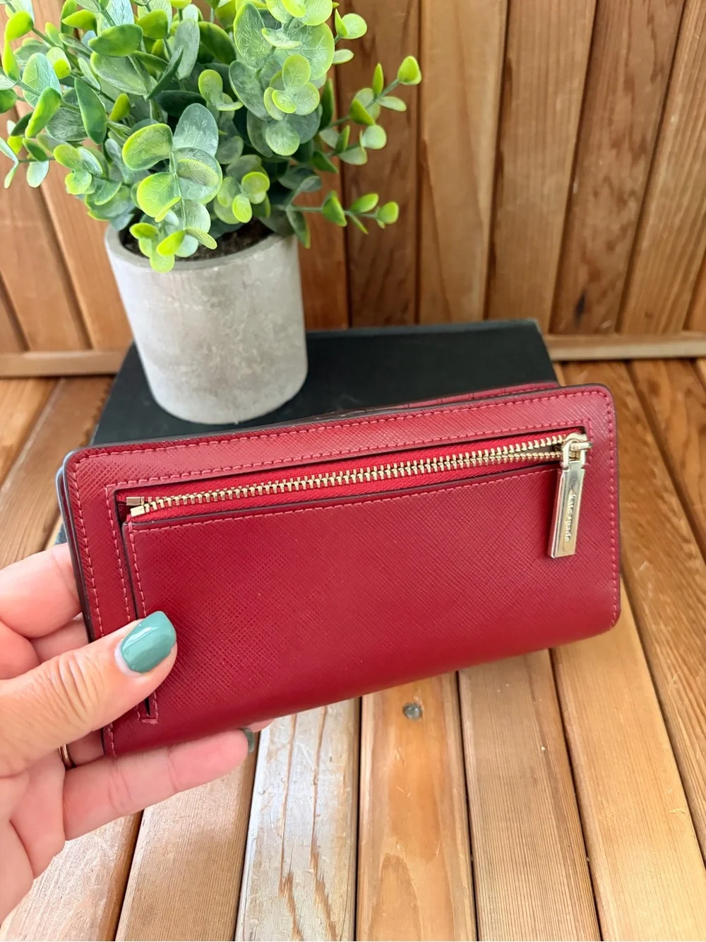 Kate Spade in Red Saffiano Leather Bifold Wallet